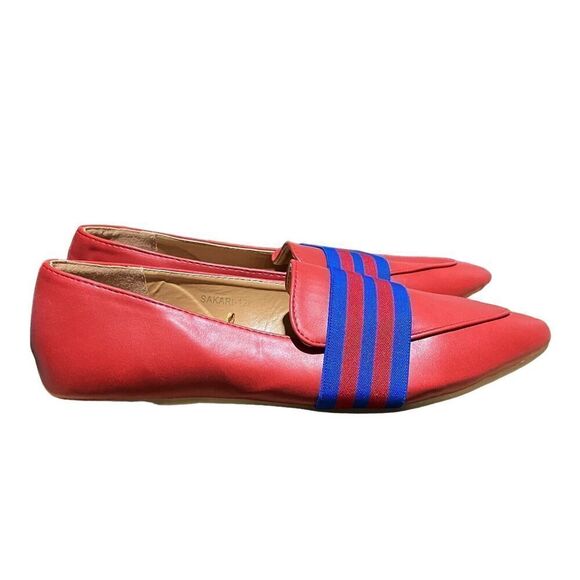 Olivia + Kate Shoes Women’s 7 Red and Blue Pointed Toe Flat Stripes Blue - Picture 1 of 9